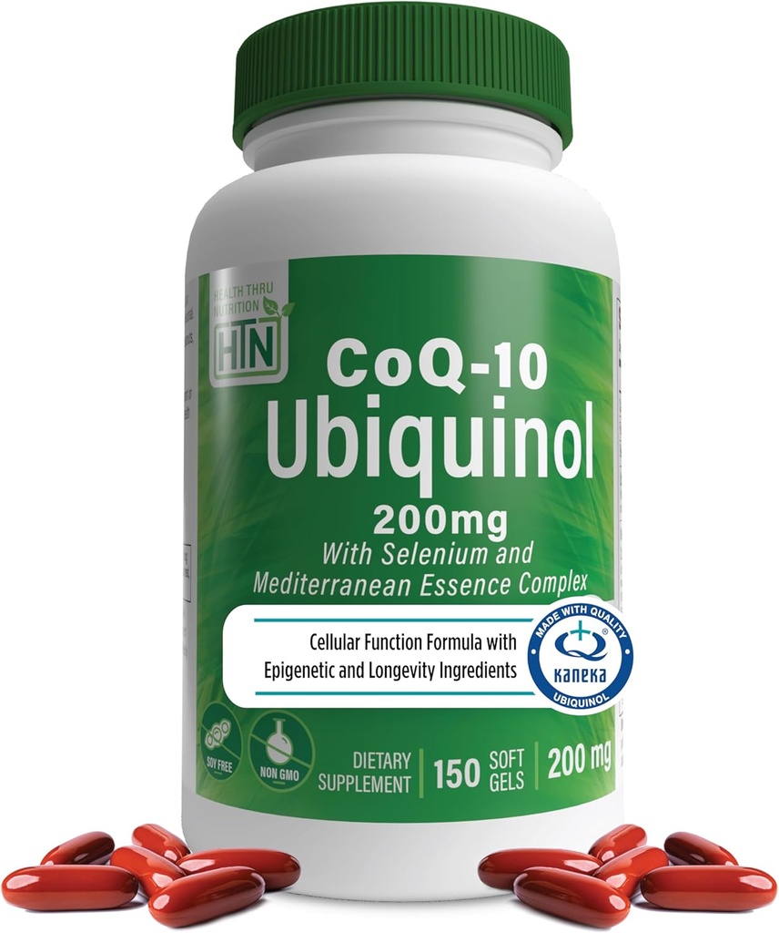Health Thru Nutrition Ubiquinol 200mg 150 Servings with Selenium and Mediterranean Essence Complex | Cellular Function Formula with Epigenetic and Longevity Ingredients | Non-GMO Kaneka Qh