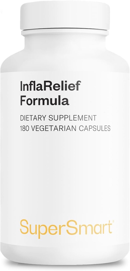 Supersmart - InflaRelief Formula - with Tumeric Curcumin, Bioperine, Quercetin & Bromelain | Non-GMO & Gluten Free - 180 Vegetarian Capsules