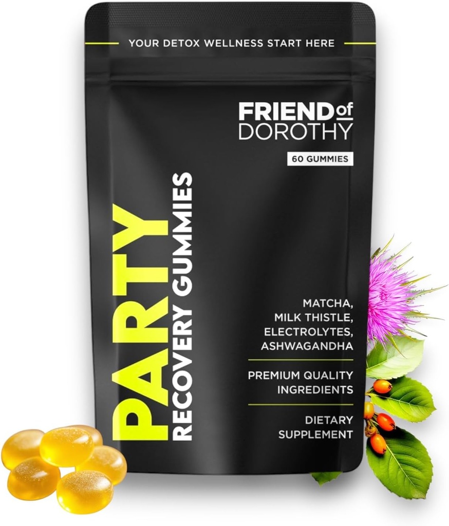 Party Recovery Gummies – Detox, Hydration & Energy Boost with Electrolytes & Matcha – Reduce Brain Fog & Support Mood – 60 Gummies per Pack