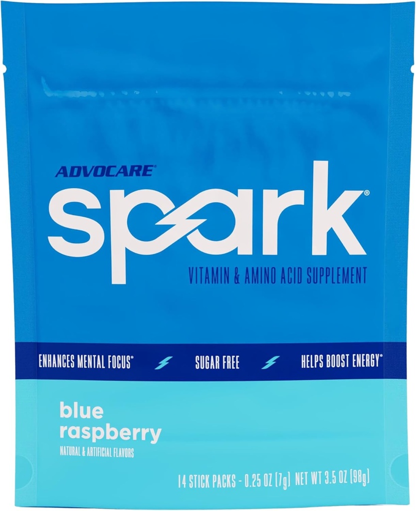 AdvoCare Spark - Energy Drink Mix - Vitamin & Amino Acid Supplement - Supports Energy & Focus* - Portable Immune Support* - Sugar-Free - Blue Raspberry, 14 Stick Packs (3.5 oz)