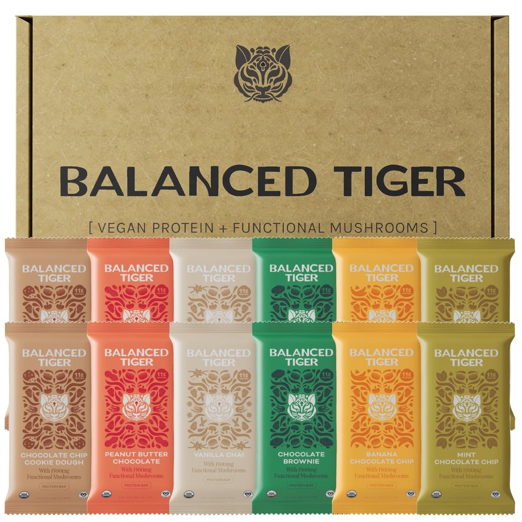 Functional Mushroom Vegan Protein Bars | Made in USA | Full Dose Lions Mane, Shitake, Reishi & Maitake Bars | Plant Protein Bars w/Adaptogens & Superfoods | 12 Bars Variety Box