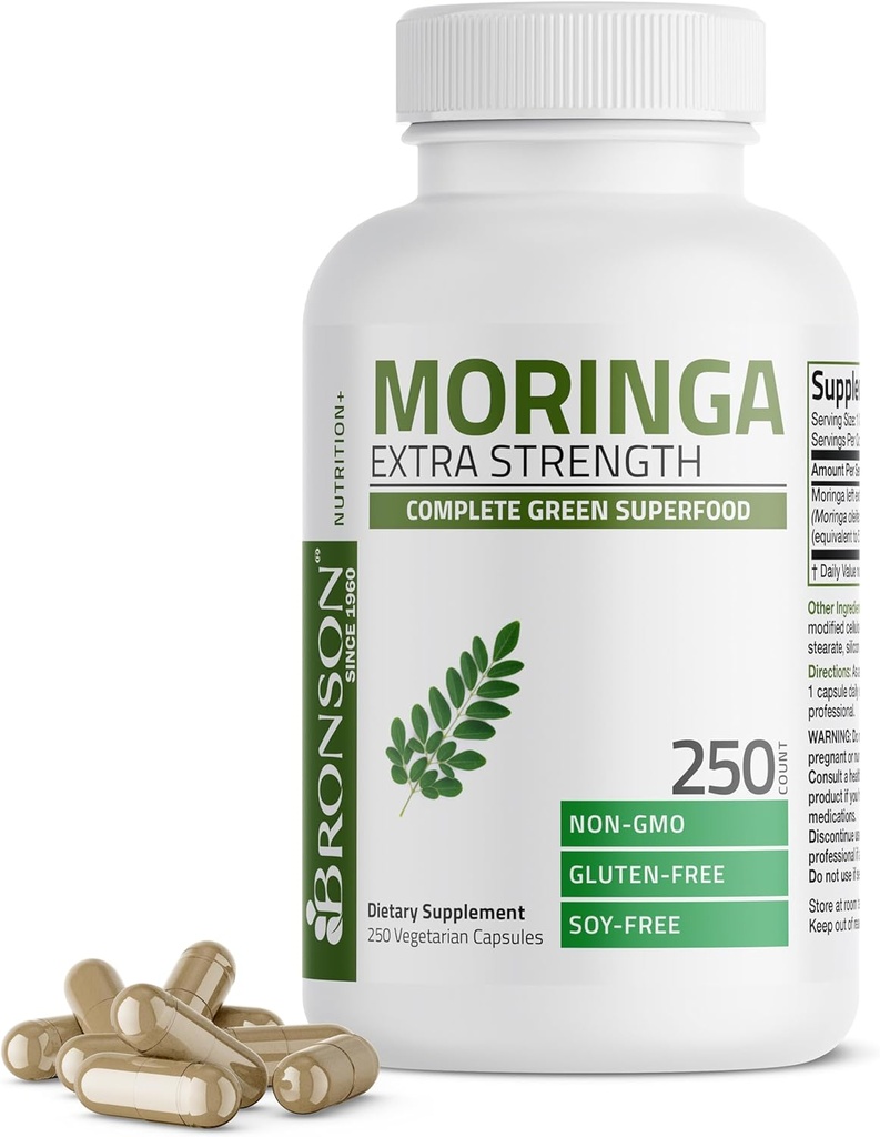 Bronson Moringa Extra Strength Capsules Moringa Oleifera Powder, 250 Count