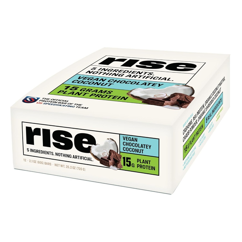 Rise Pea Protein Bar - Chocolately Coconut | Breakfast Bar & Protein Snack 15g Protein Just 5 Whole Food Ingredients Non-GMO Gluten-Free Soy Free