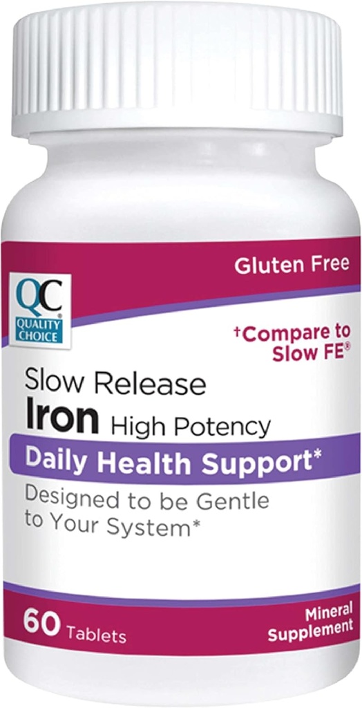 Quality Choice Iron High Potency Slow Release Tablets, 45mg, 60 Tabets Each (Pack of 3)