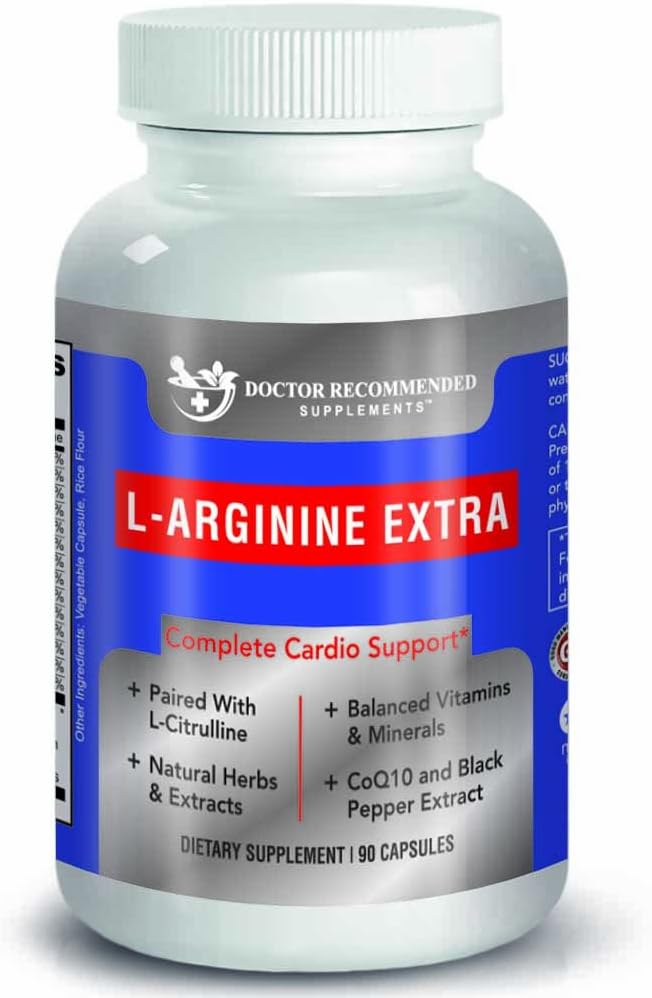 Doctor Recommended L-Arginine Supplement – Supports Muscle Mass – Improves Blood Flow – Nitric Acid Precursor – Blended with Vitamins and Cardio Support Ingredients – 100% Vegetarian – Made in USA