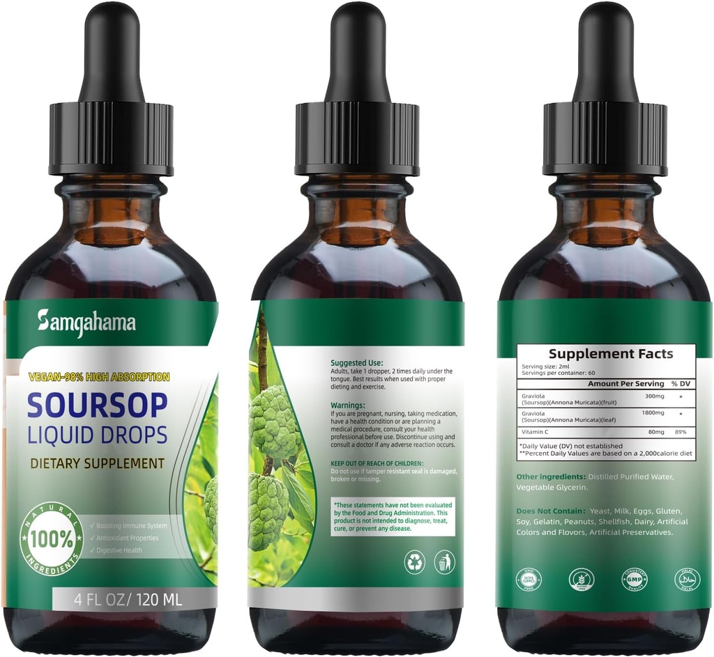 Soursop Bitters Liquid Drops,Vitamin C, Dietary Fiber, Gluten Free,120ml, 4 Fl Oz (3 Pack)