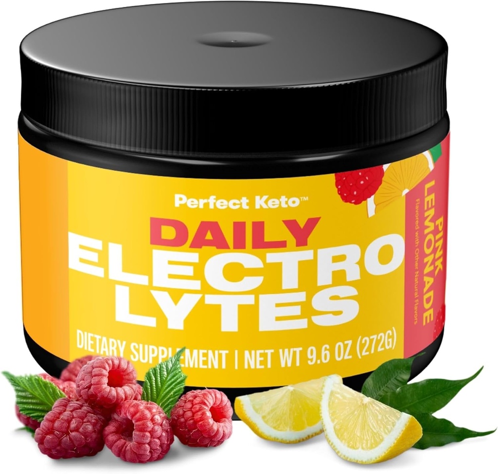 Perfect Keto Electrolytes Powder, Sugar and Gluten Free, Electrolyte Drink Mix, Sodium, Magnesium, Calcium and Potassium Supplement, Hydration, Recovery & Immune Support, Pink Lemonade, 45 Servings