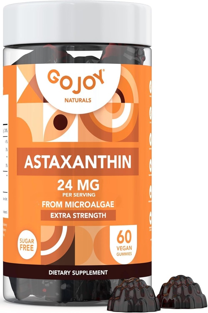 Chewable Astaxanthin Gummies - Natural Astaxanthin 24mg Antioxidant Supplement - Vegan, Non-GMO, Sugar-Free, Gluten-Free, Soy-Fee, 3rd Party Lab Tested - 2 Month Supply (60 Gummies)