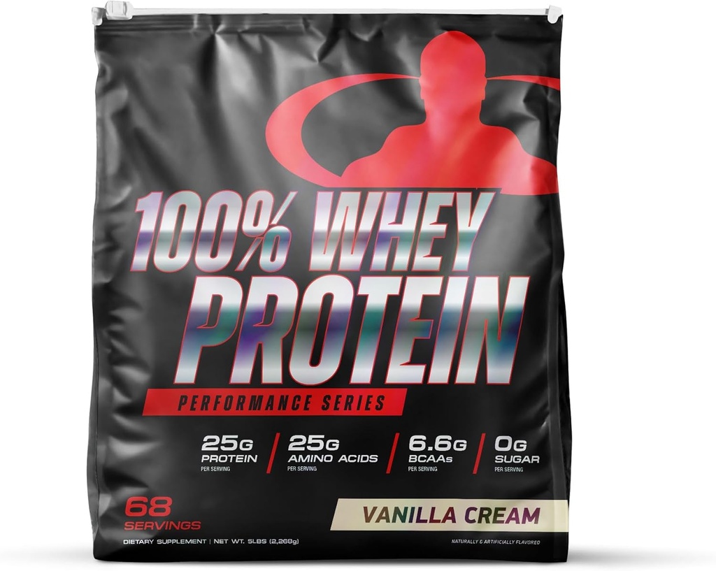Goliath Labs 100% Whey Protein Powder Isolate/Blend | Fast-Absorbing Workout Supplements | 25g of Pure Protein and 5.5g of BCAAs in Each Serv | Vanilla, 5 lbs, 68 Servings | Package May Vary