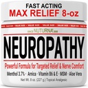 Neuropathy Relief Cream - Fast Acting Max Relief for Feet Hands Legs Toes - Ultra Strength Menthol, Arnica, Aloe Vera, MSM, Natural Soothing Nerve Relief - Extra Large 8 oz