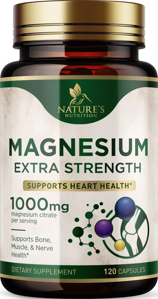 Magnesium Mineral Supplement 1000 mg - High Potency Magnesium Citrate for Bone, Heart Health, Nerves & Muscle Support, Nature's Magnesium Complex for Whole Body Support, Bottled in USA - 120 Capsules