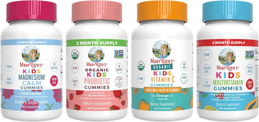 MaryRuth Organics Multivitamin, Probiotic, Magnesium Calm, and Vitamin C Gummies for Kids | Clean Label Project Verified® | Vitamins for Immune Support & Overall Health | Vegan, Non-GMO, Gluten Free