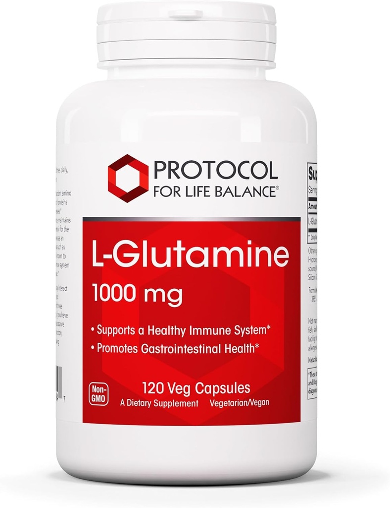 PROTOCOL FOR LIFE BALANCE L-Glutamine 1000mg - Amino Acid - Muscle Tissue, Gut Health Immune Health - 120 Veg Caps