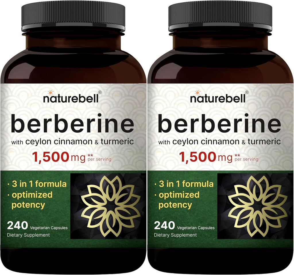 Berberine Supplement 1,500mg with Ceylon Cinnamon & Turmeric Root, 480 Veggie Capsules (2 Pack) | 97% Pure Berberine HCL | Supports Balanced Sugar Levels & Heart Health | Vegan, Non-GMO