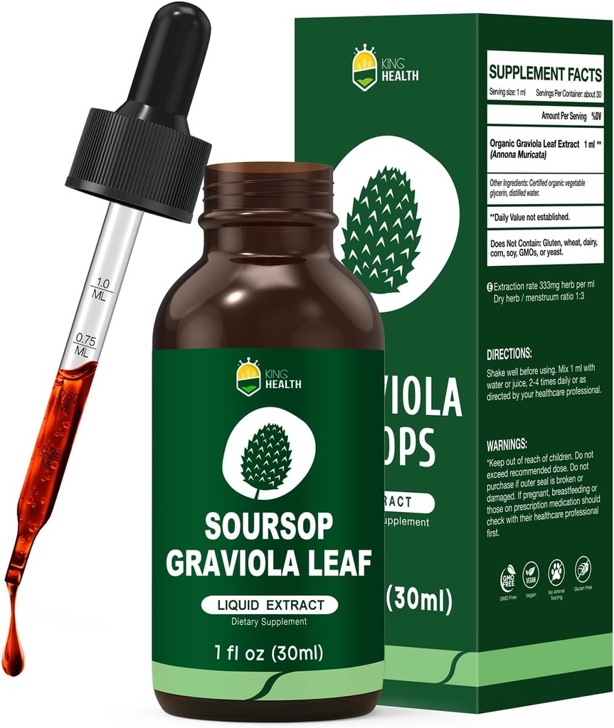 Organic Soursop Graviola Leaf Extract Liquid Drops | Soursop Bitters Liquid | High Absorption, Enhanced Bioavailability | Vegan, Non-GMO, Gluten Free | Immune Support | 1 Fl Oz