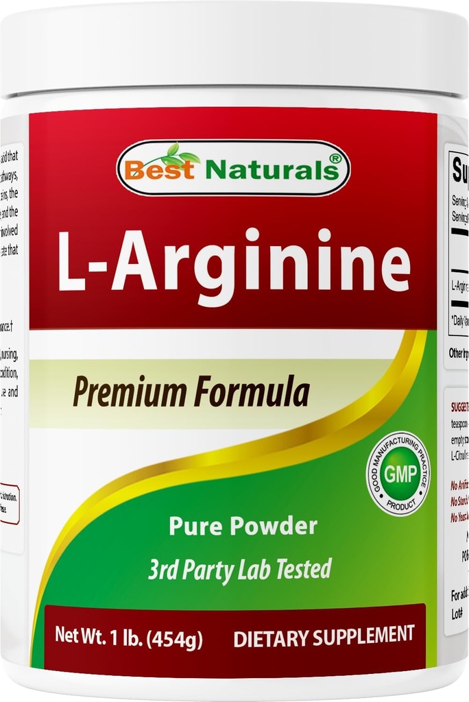 Best Naturals L-Arginine Powder 1 Pound - Pure Pharmaceutical Grade Free Form - Best Amino Acid Arginine Supplements for Women & Man - Promotes Circulation and Supports Cardiovascular Health