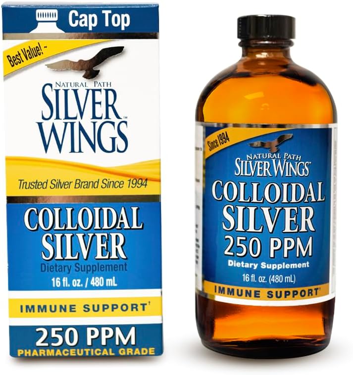 Natural Path Silver Wings Colloidal Silver Liquid - Enhanced Immune Support Supplement - 250ppm (1250mcg) - 16oz