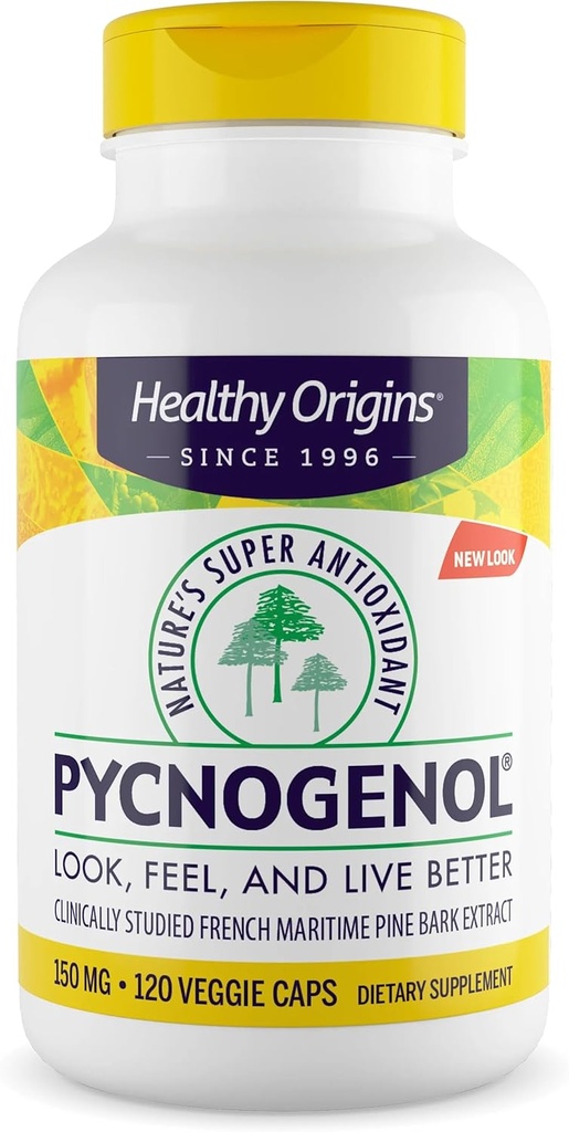Healthy Origins Pycnogenol 150 mg, French Maritime Pine Bark Extract, Natures Super Antioxidant, Antioxidant, Non-GMO, Vegan, 120 Veggie Capsules