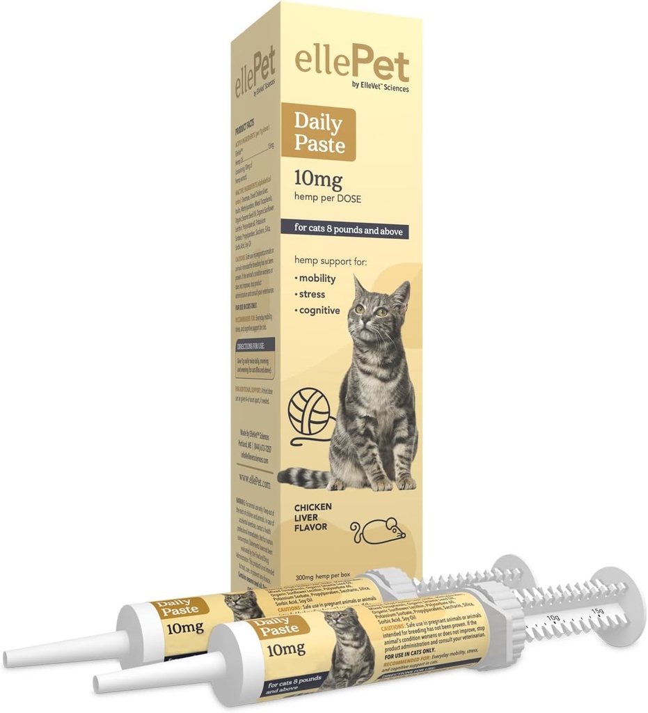Daily Hemp Paste for Cats 10 mg – Aids in Joint Support, Stress, Itching, Neuro Support, and Senior Cat Overall Wellness. for Cats 8lbs. and Above.