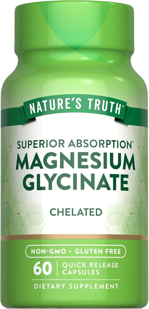 Nature's Truth Magnesium Glycinate Capsules | 200mg | 60 Count | Chelated Superior Absorption Formula | Non-GMO & Gluten Free Supplement