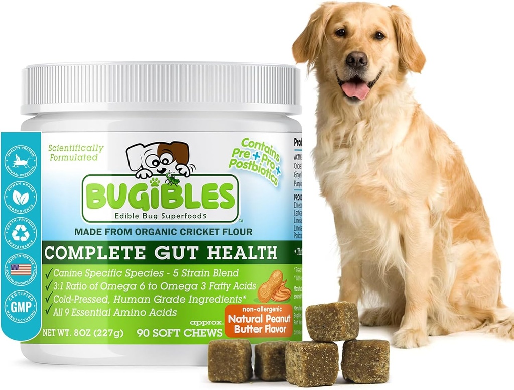 Probiotics for Dogs with Cricket Powder - Dog Probiotic Chews for Complete Gut Health (Pre, Pro & Post Biotics) - All-Natural Ingredients for Dogs Digestive Health, Allergy and Immune Support