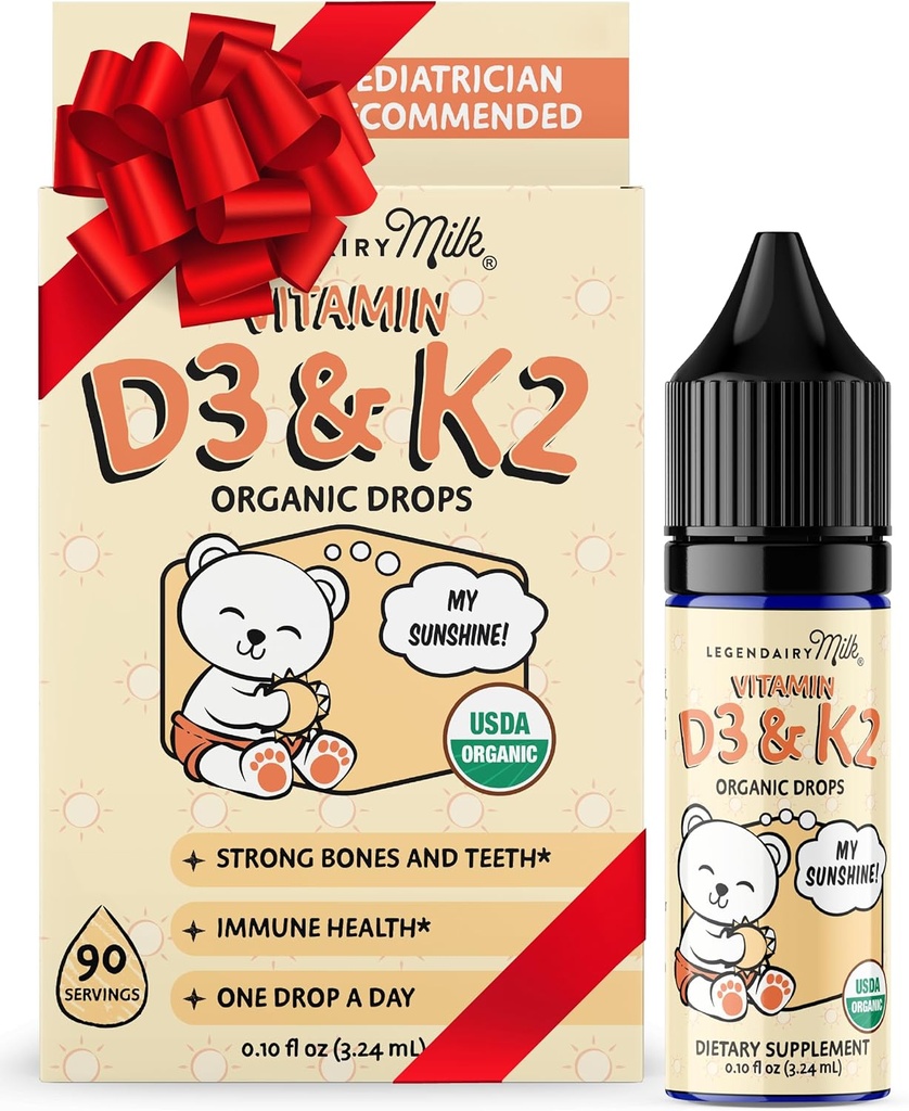 Legendairy Milk Organic Baby Vitamin D3 K2 Liquid Drops, 400 IU of Baby Vitamin D Drops for Infants - Vitamin D for Newborns, Toddlers, and Kids - Vegan, 90 Servings
