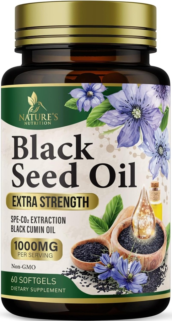 Black Seed Oil Softgels 1000mg - Premium Nigella Sativa Blackseed, Pure Natural Black Cumin Seed Oil & Antioxidant for Skin & Immune Support - Non GMO, Bottled in USA Supplement - 60 Softgels