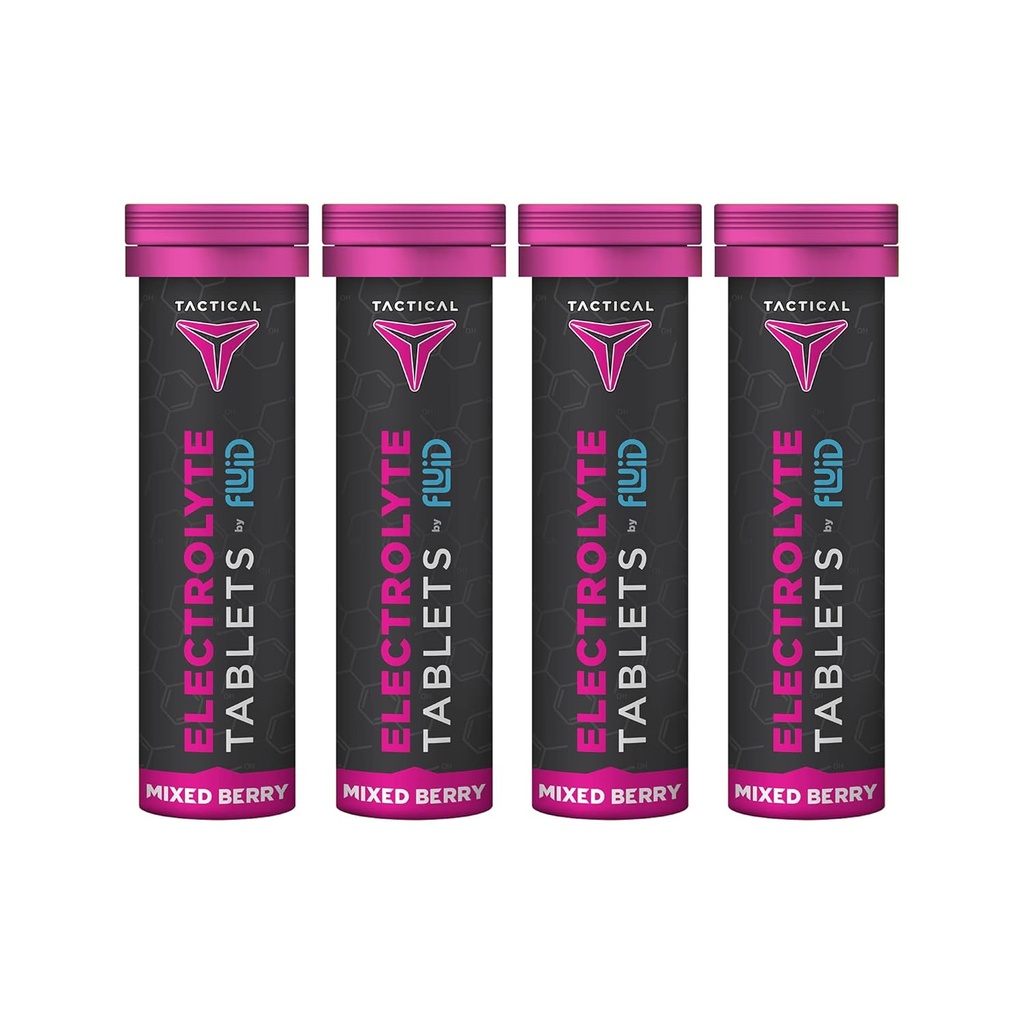 Fluid Tactical- Effervescent Hydration Tablets, Electrolyte Replacement & Dehydration Prevention, 4 Pack, 40 Servings (Mixed Berry)