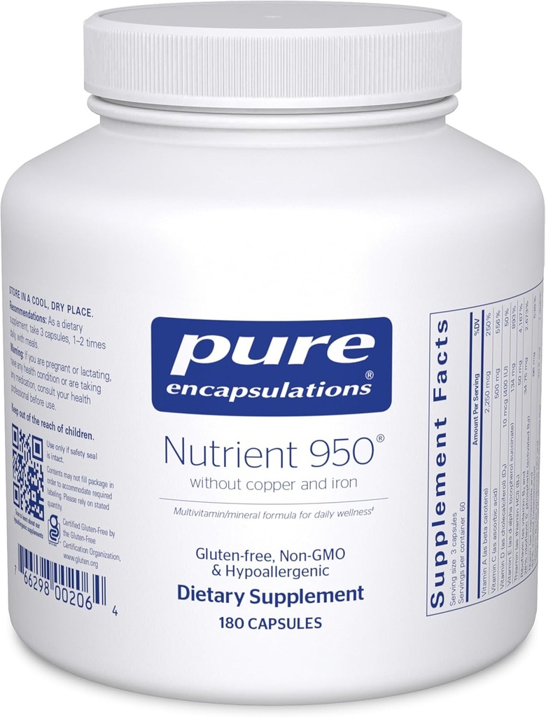 Pure Encapsulations Nutrient 950 Without Copper & Iron | Hypoallergenic Multi-Vitamin/Mineral Formula for Optimal Health | 180 Capsules