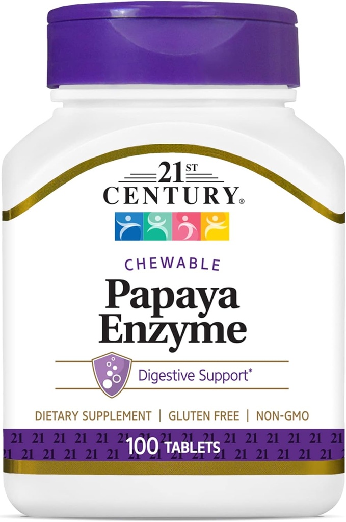 Vitafusion Fiber Well Sugar Free Fiber, 90 Count and 21st Century Papaya Enzyme Chewable Tablets, Tropical, 100 Count