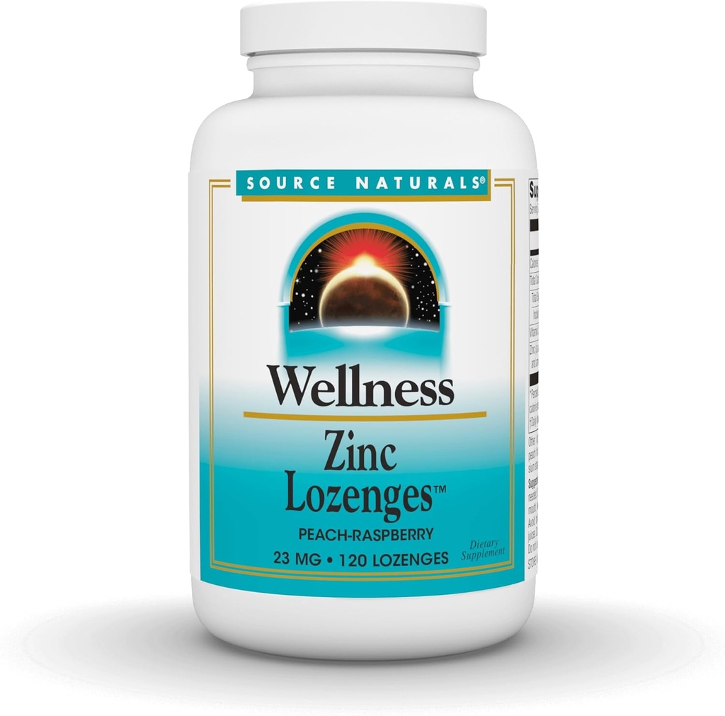 Source Naturals Wellness Zinc Lozenges, Peach-Raspberry Flavord Immune Support, 23mg - 120 Lozenges