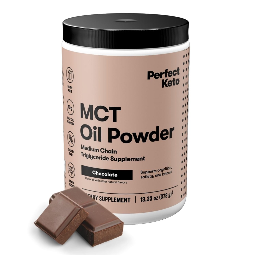Perfect Keto 7g MCT Oil Powder, Medium Chain Triglycerides Supplement, Non Dairy Coffee Creamer for Keto Diet, Ketogenic MCT Oil Mix for Coffee, Smoothie, Protein Shakes, Chocolate, 30 Servings