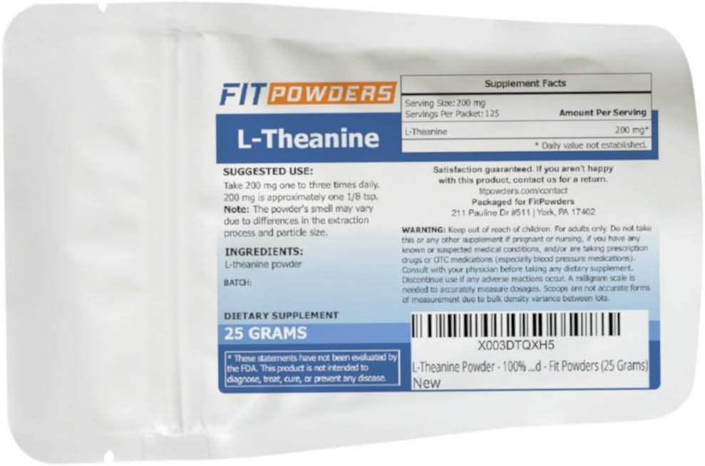 L-Theanine Powder, 100% Pure L Theanine Powder Bulk Supplement, Scoop Included, Non-GMO, Vegan, Gluten Free (25 Grams)