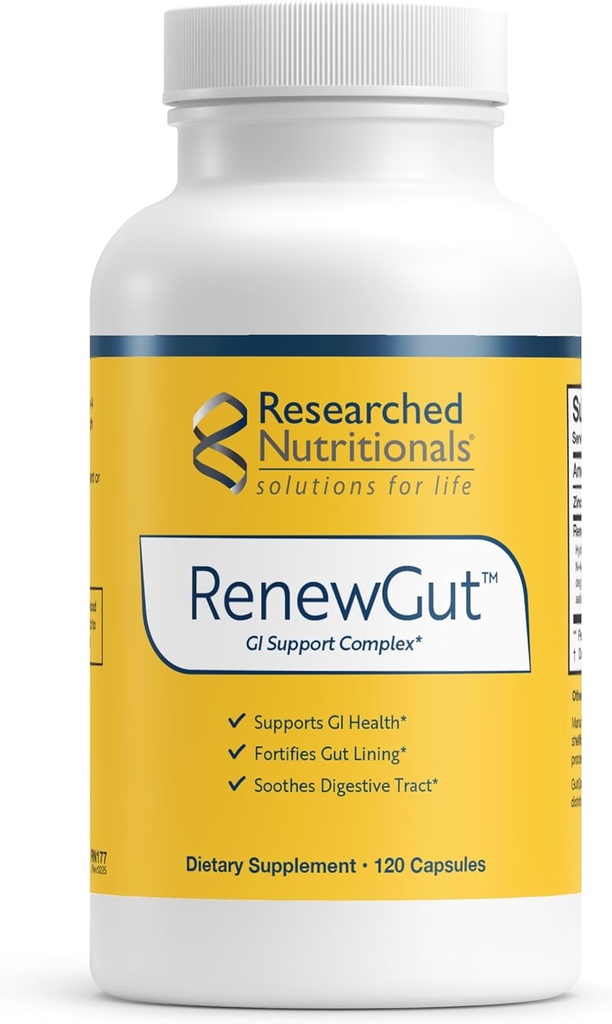 Researched Nutritionals RenewGut - GI Complex to Support Gut Lining, Healthy Histamine Levels & Digestive Health - Collagen Peptides, Zinc Carnosine, DGL & N Acetyl Glucosamine (120 Capsules)
