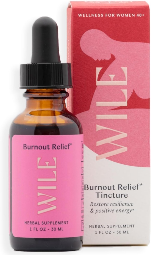 WILE Burnout Relief Drops for Women, Energy Tincture & Mood Support Supplement with Ashwagandha, Rhodiola & Bacopa, Stress Support Tincture for Physical & Mental Signs of Stress, 1fl oz