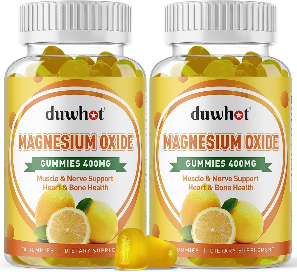 Magnesium Oxide Gummies 400mg, Magnesium Oxide Chewable Supplement for Adults & Kids, Nerve, Muscle, Bone & Heart Support, Non GMO, Pectin, Vegan, 120