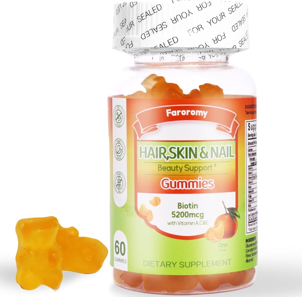 Multivitamin Gummies for Adult 5200mcg Biotin, Citrus Flavored Daily Multivitamins with Vitamins A, C, D3, E, B6 and B12, Zinc-Skin, Hair Growth, All Over Health