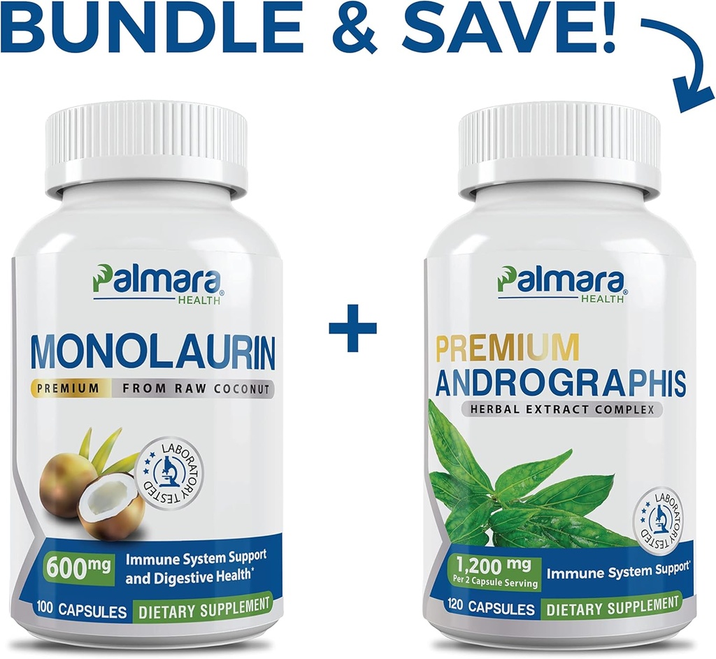 Palmara Health Premium Monolaurin 600mg + Andrographis Extract