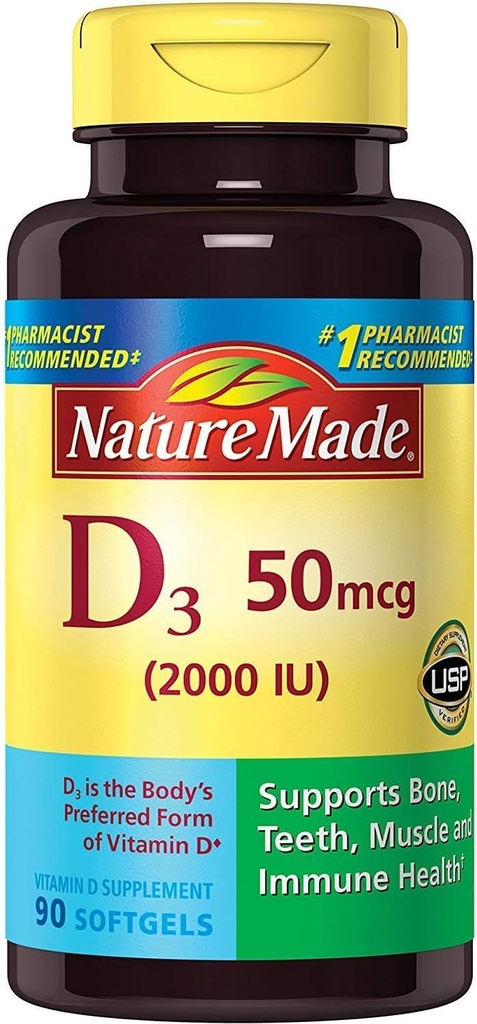 Nature Made Vitamin D3 2000 IU Liquid Softgels 90 ea (Pack of 2)