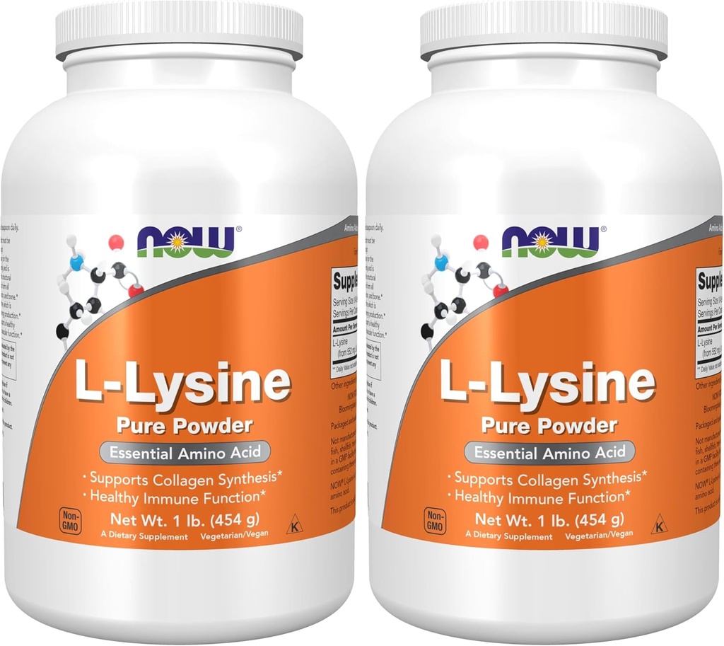 NOW Supplements, L-Lysine (L-Lysine Hydrochloride) Powder, Supports Collagen Synthesis*, Amino Acid, 1-Pound (Pack of 2)