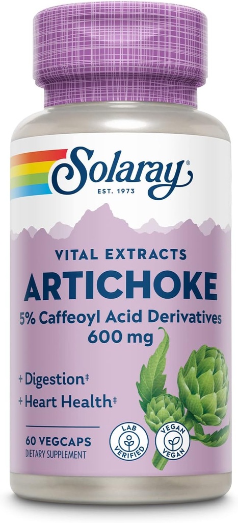 SOLARAY Artichoke Leaf Extract 600mg | Guaranteed Potency | Healthy Liver, Gall Bladder & Digestive Function Support | Lab Verified | 60 VegCaps