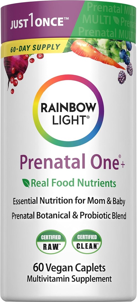 Rainbow Light High-Potency Prenatal One Multivitamin, Prenatal Health Multivitamin Supports Mom's Health and Baby's Development, With Vitamin C, Vegan, 60 Count