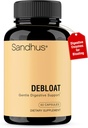 Sandhu's Debloat Digestive Enzymes Capsules | Helps Ease Bloating and Water Retention | Multi-Enzyme Complex With Ginger, Dandelion & Fennel | Fast Acting Support Supplement for Women & Men | 60 Count
