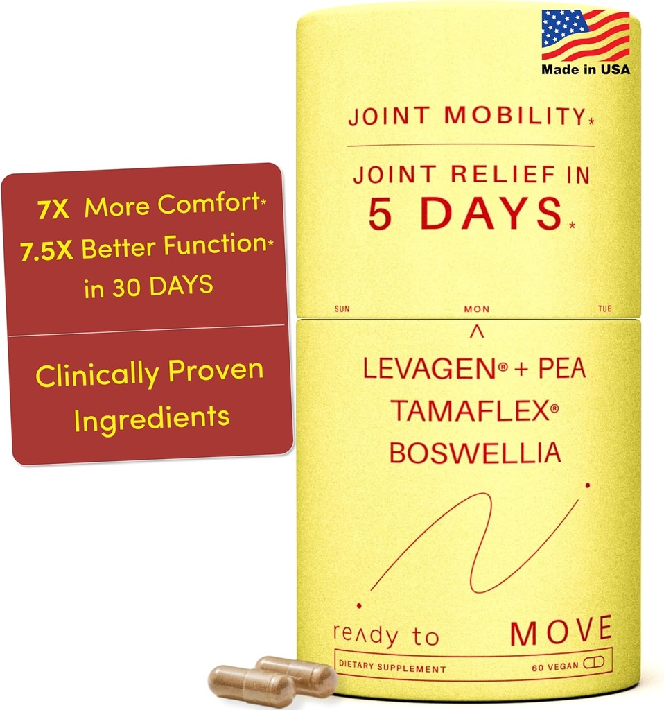 MOVE Fast Acting Joint Supplements | Tamaflex® Turmeric & Tamarind, Levagen®+ PEA Palmitoylethanolamide, Boswellia Serrata, Bioperine® Black Pepper Extract | Joint Support & Mobility | 60 Vegan Caps