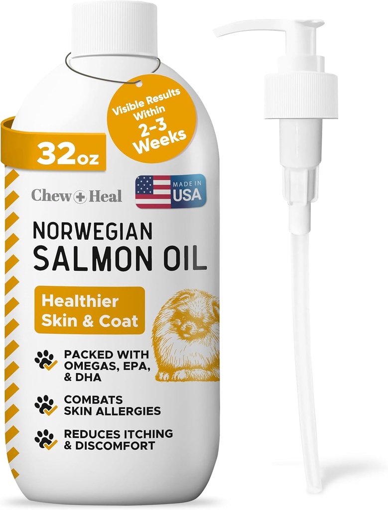 Salmon Oil for Dogs and Cats, 32 oz - Omega-Rich Supplement for Healthy Skin & Coat, Joint & Immune Support - All-Natural Fish Oil Liquid - Premium Pet Care, Made in USA