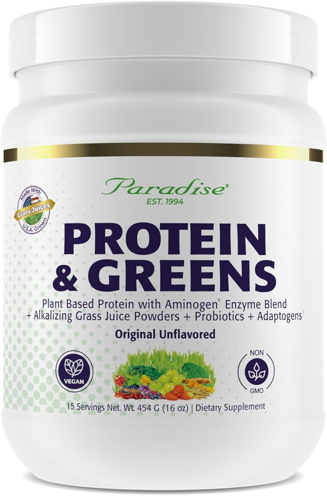 Paradise Herbs ORAC Energy Protein & Greens Powder, Antioxidant Power of 24 Servings of Fruits & Vegetables in 1 Scoop + 20g Protein, Unflavored, 15 Servings