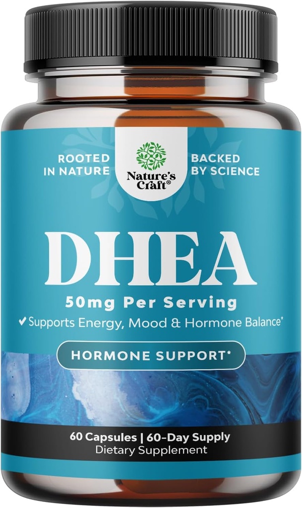 DHEA Supplement for Women & Men - Pure DHEA 50mg for Hormone Balance, Improves Mood Stability, Brain Function, Immune System, Energy & Fertility - Dehydroepiandrosterone Capsules for Adults - 60 Ct
