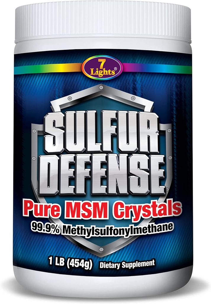 7 Lights Sulfur Defense Opti-MSM 99.9% Pure MSM Powder | Dietary Supplement for Joints, Skin & Immune Support – Organic Methylsulfonylmethane Crystals, Vegan, Non-GMO, Gluten-Free – Made in USA (1 LB)