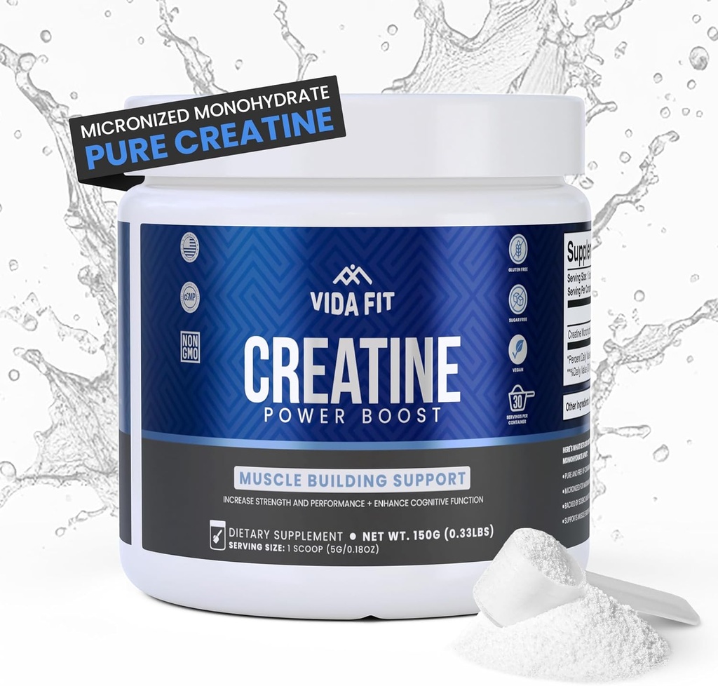 Micronized Creatine Monohydrate Powder, Vegan Creatine Powder Unflavoured, Supplements for Men, Pure Workout Essentials for Women, NSF Certified (150g) (5g Per Serv) (30 Servings) - Vida Fit