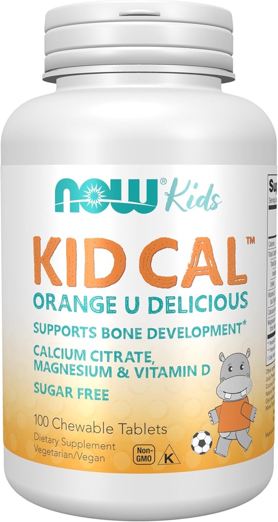 NOW Foods Supplements, Kid Cal with Calcium Citrate, Magnesium and Vitamin D, Tart Orange, 100 Chewables, packaging may vary
